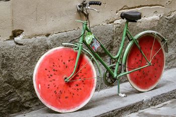Bicycle with watermelon looking tires